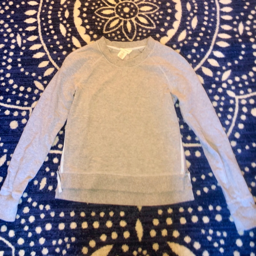 Light gray pullover crew with side zippers